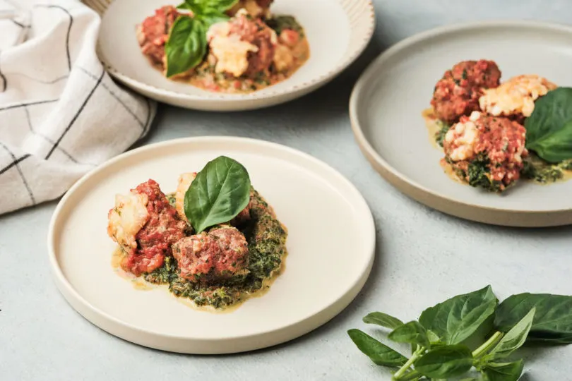 Traeger Italian Meatballs with Creamed Spinach