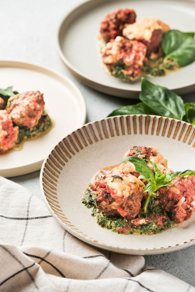 Traeger Italian Meatballs with Creamed Spinach