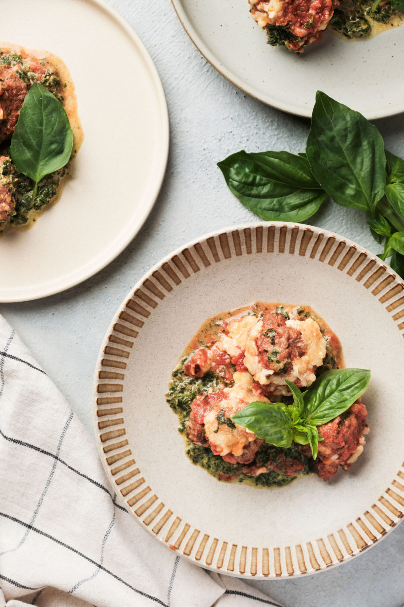 Italian Meatballs with Creamed Spinach