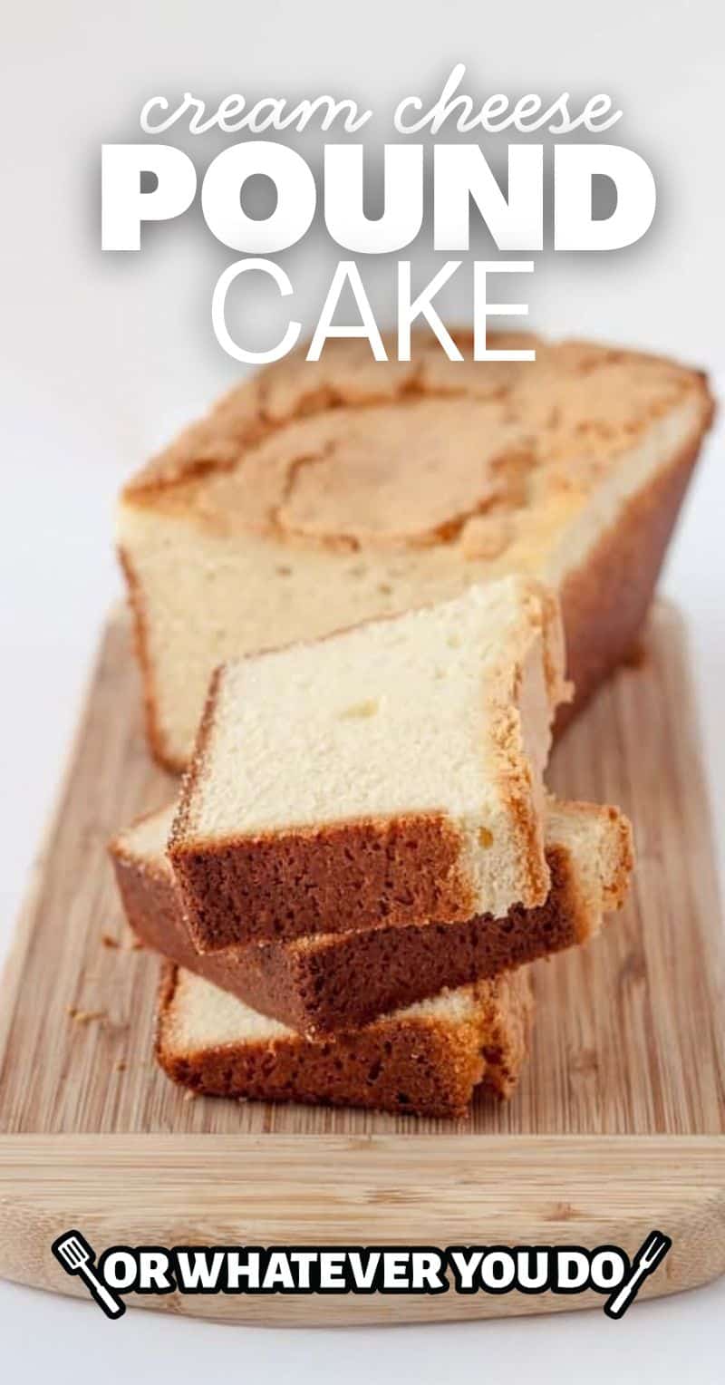 Delicious homemade cream cheese pound cake with a moist texture and golden crust.