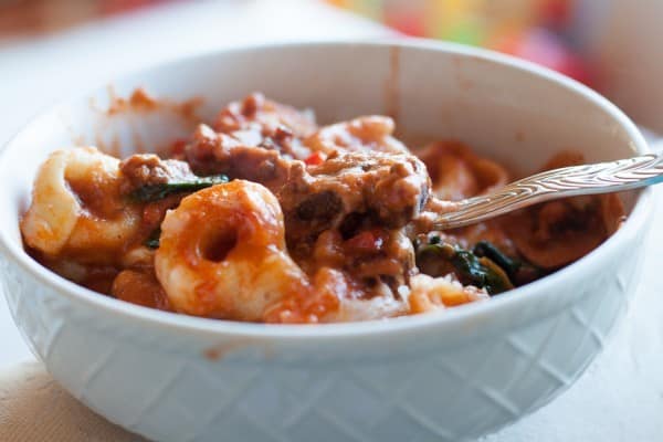 Creamy Spinach Skillet Tortellini I www.orwhateveryoudo.com I #pasta #onepot #skillet #cheese #dinner #recipe