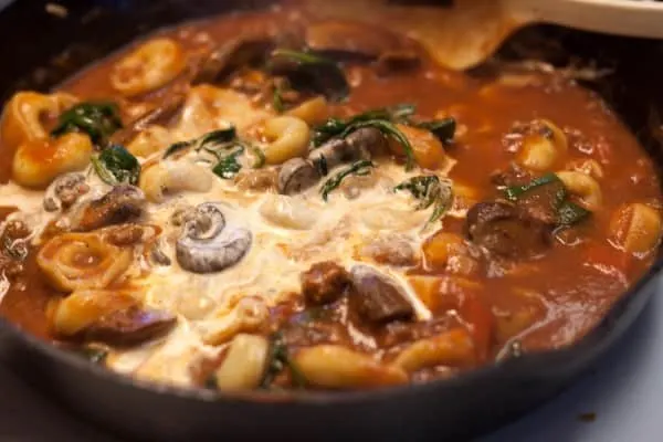 Creamy Spinach Skillet Tortellini I www.orwhateveryoudo.com I #pasta #onepot #skillet #cheese #dinner #recipe