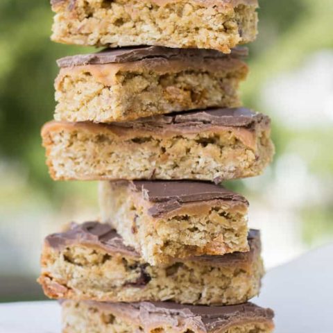 Oatmeal Cookie Bars with Caramel and Chocolate