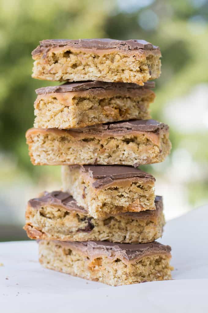 Oatmeal Cookie Bars with Caramel and Chocolate