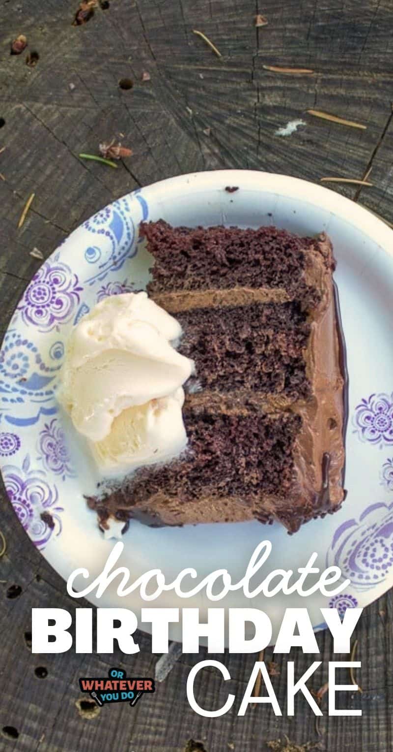 Delicious quadruple chocolate birthday cake slice served with vanilla ice cream. Perfect for celebra.
