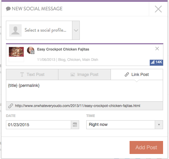 New Social Message Window CoSchedule