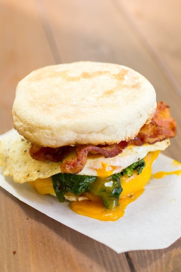 Spinach and Zaycon Bacon Breakfast Sandwich