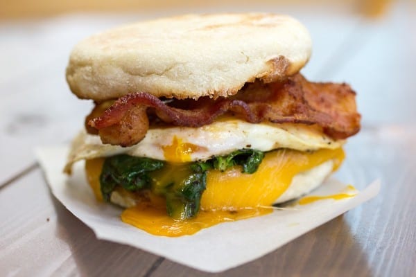 Spinach and Zaycon Bacon Breakfast Sandwich