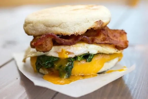 Spinach and Zaycon Bacon Breakfast Sandwich