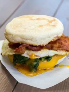 Spinach and Zaycon Bacon Breakfast Sandwich