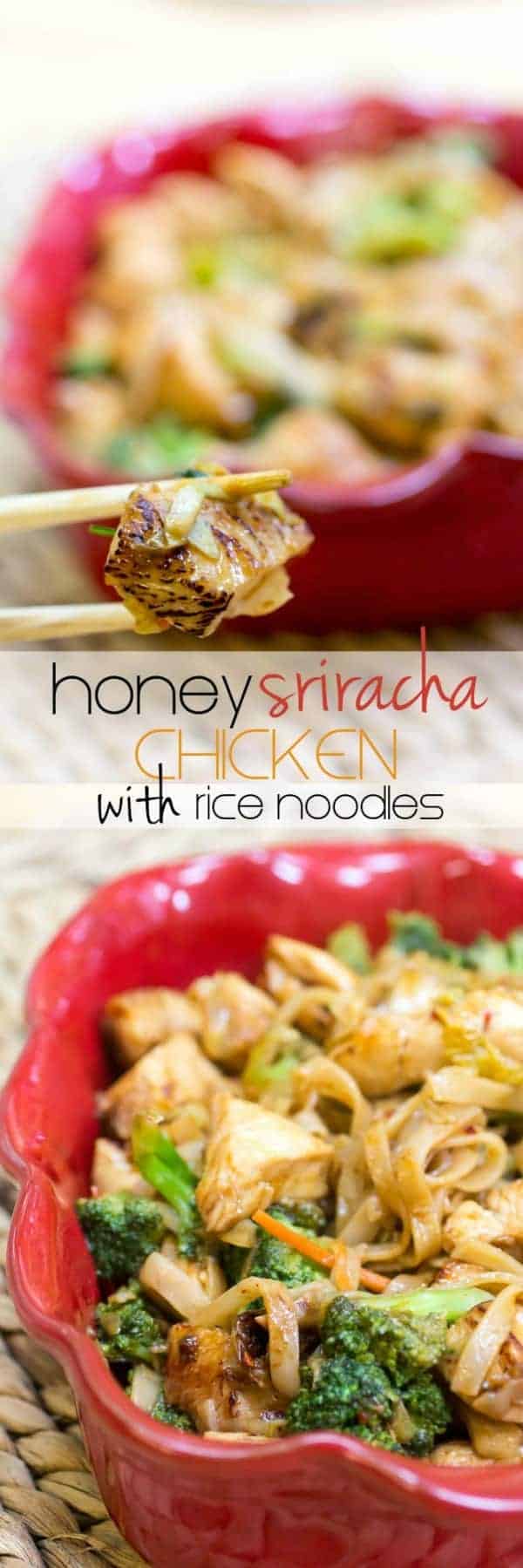 Honey Sriracha Chicken with Rice Noodles