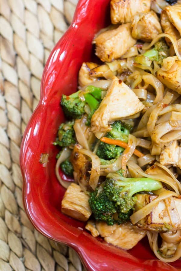 Spicy Honey Sriracha Chicken and Rice Noodles