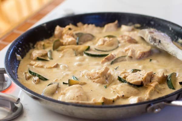 Chicken & Zucchini Pasta with Basil Cream Sauce