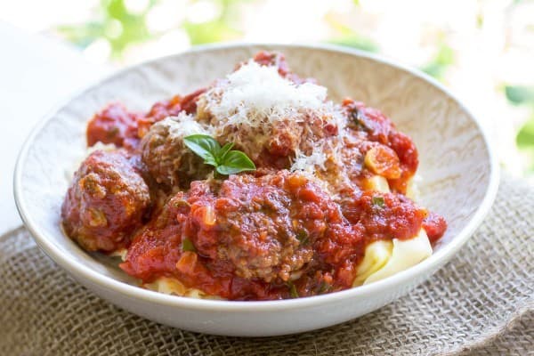 Tortellini and Mini Meatballs with Basil Marinara