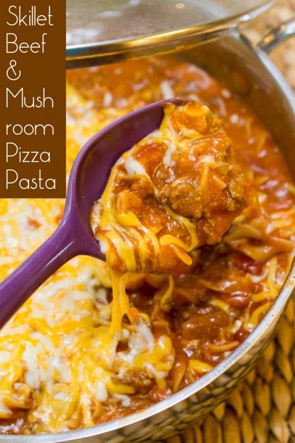 Skillet Beef and Mushroom One Pot Pizza Pasta Portrait
