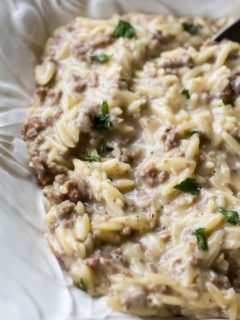 Don't miss this Swedish Meatball Orzo one-pot skillet meal!