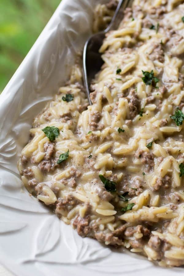 Don't miss this Swedish Meatball Orzo one-pot skillet meal!