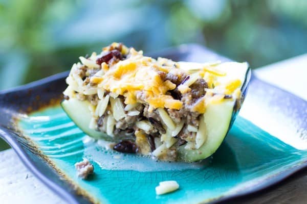 Flavorful and unique stuffed zucchini dinner filled with orzo, wild rice, and beef.