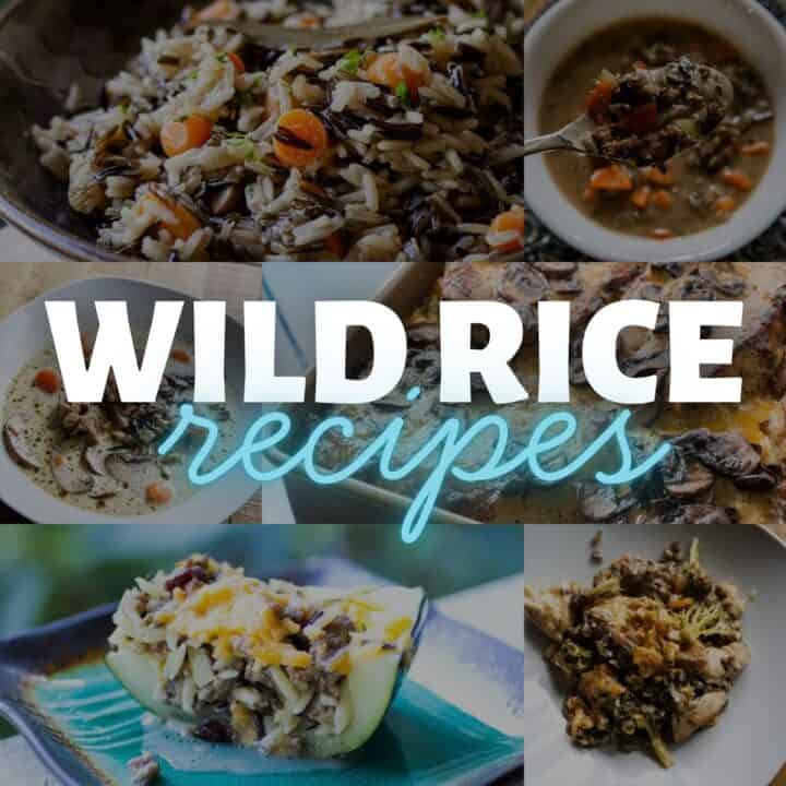 Assorted wild rice dishes including soups and casseroles.