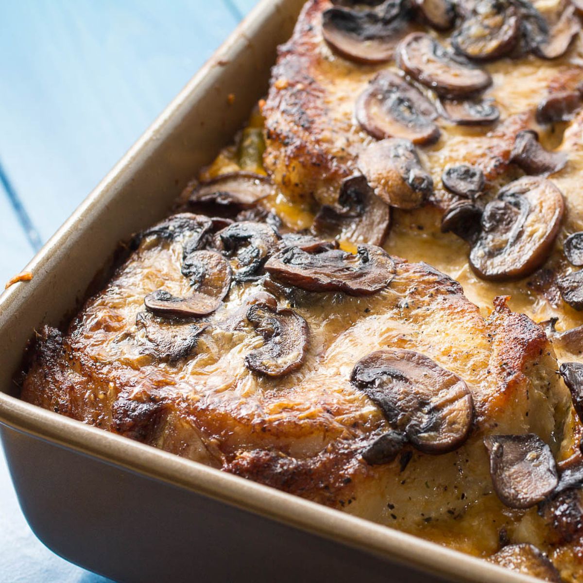 Mushroom Pork Chops with Vegetable Wild Rice Pilaf 