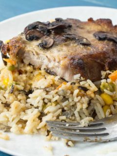 Mushroom Pork Chops with Vegetable Wild Rice Pilaf