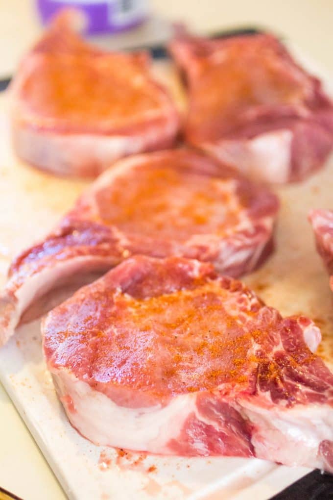 Traeger Grilled Pork Chops seasoned Image