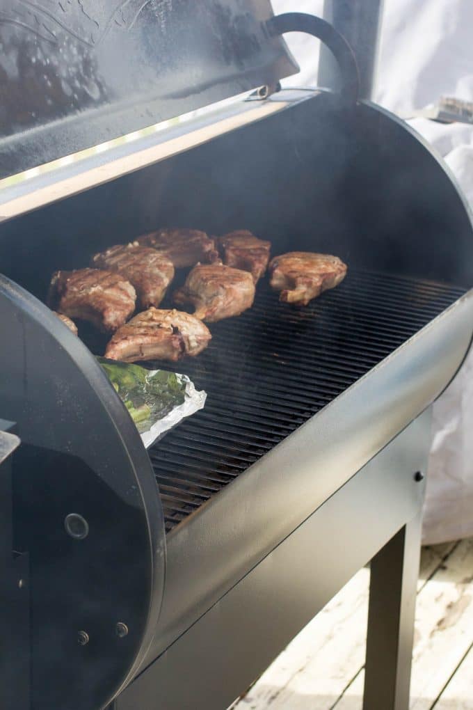 Traeger Grilled Pork Chops on the grill