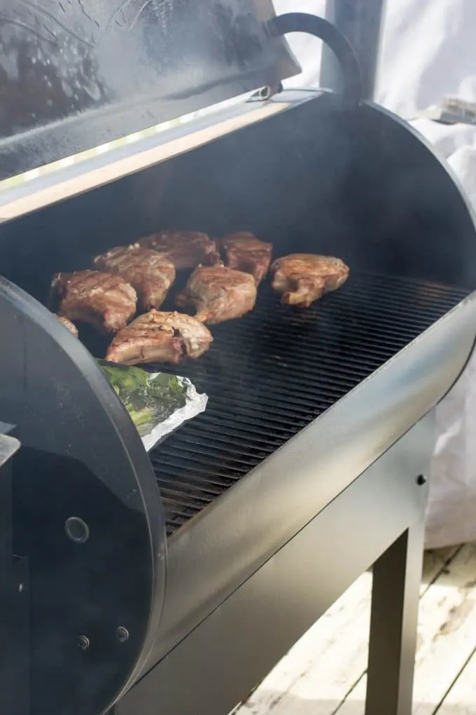 Traeger Grilled Pork Chops on the grill