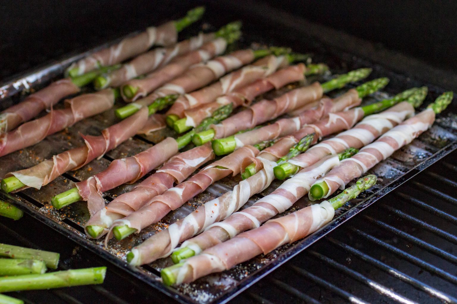 Traeger Grilled Prosciutto Asparagus Pellet grill appetizer from OWYD