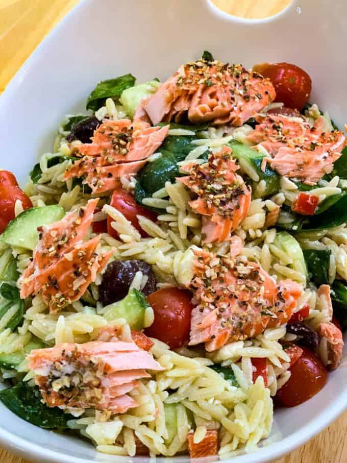 Easy Salmon Orzo Pasta Salad - Delicious grilled lunch or dinner recipe