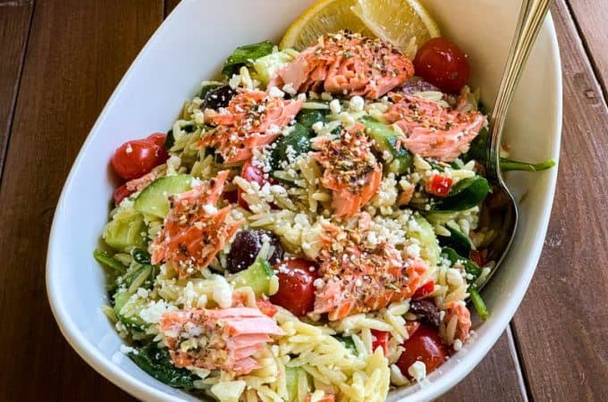 Salmon Orzo Greek Pasta Salad