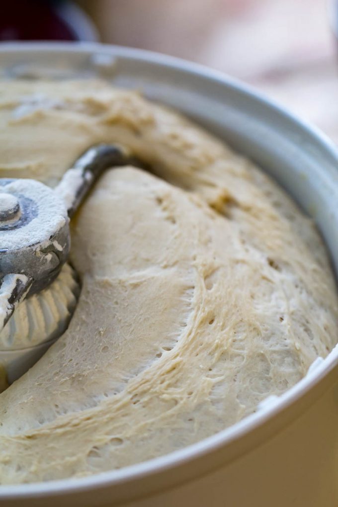 Pizza dough for taco pizza in a bosch mixer