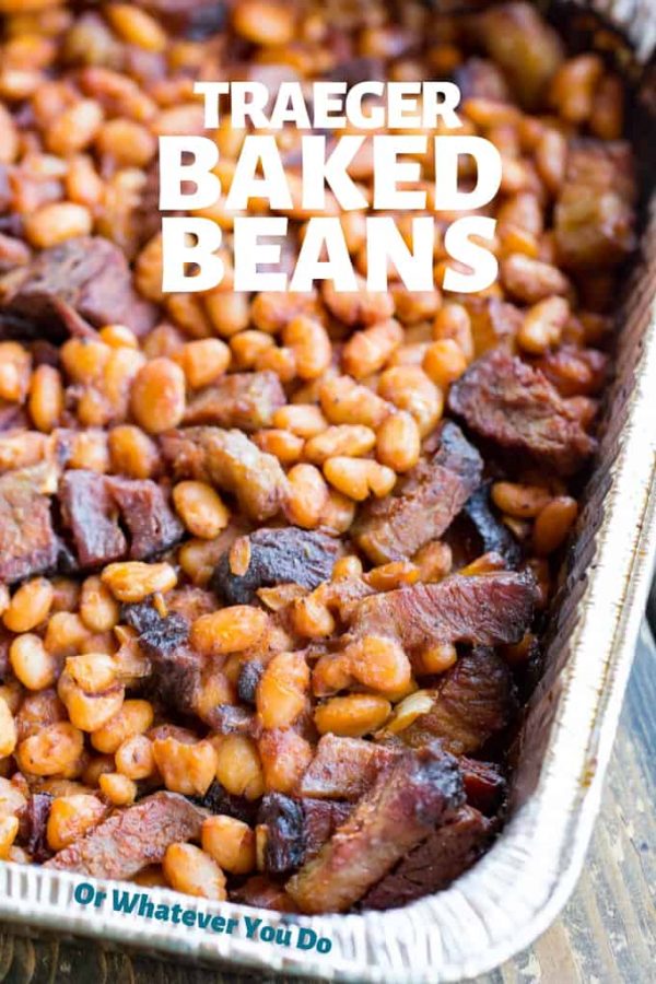 Traeger Baked Beans with Brisket - Homemade smoked baked beans
