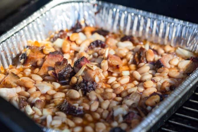 Traeger Baked Beans with Brisket