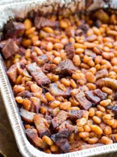 Traeger Baked Beans with Brisket