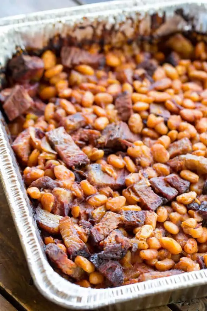 Traeger Baked Beans with Brisket