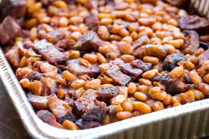 Traeger Baked Beans with Brisket