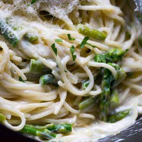 One Pot Creamy Parmesan Noodles with Asparagus-image