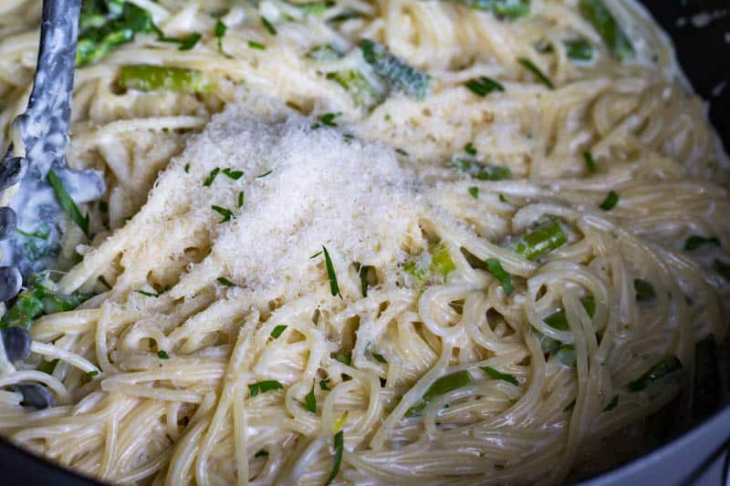 One-Pot Parmesan Noodles with Asparagus