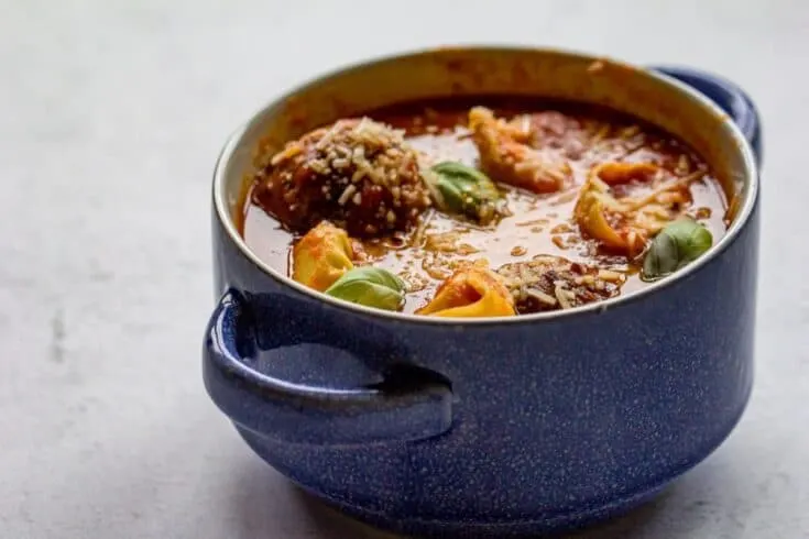 Tortellini Soup with Meatballs and Spinach