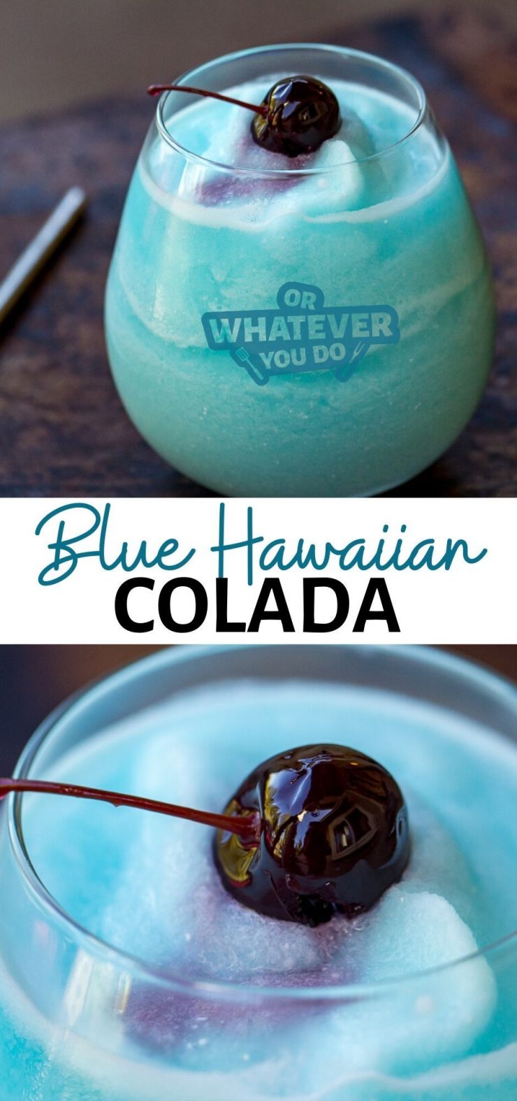 Blue Hawaiian Colada with text on the image that says the title