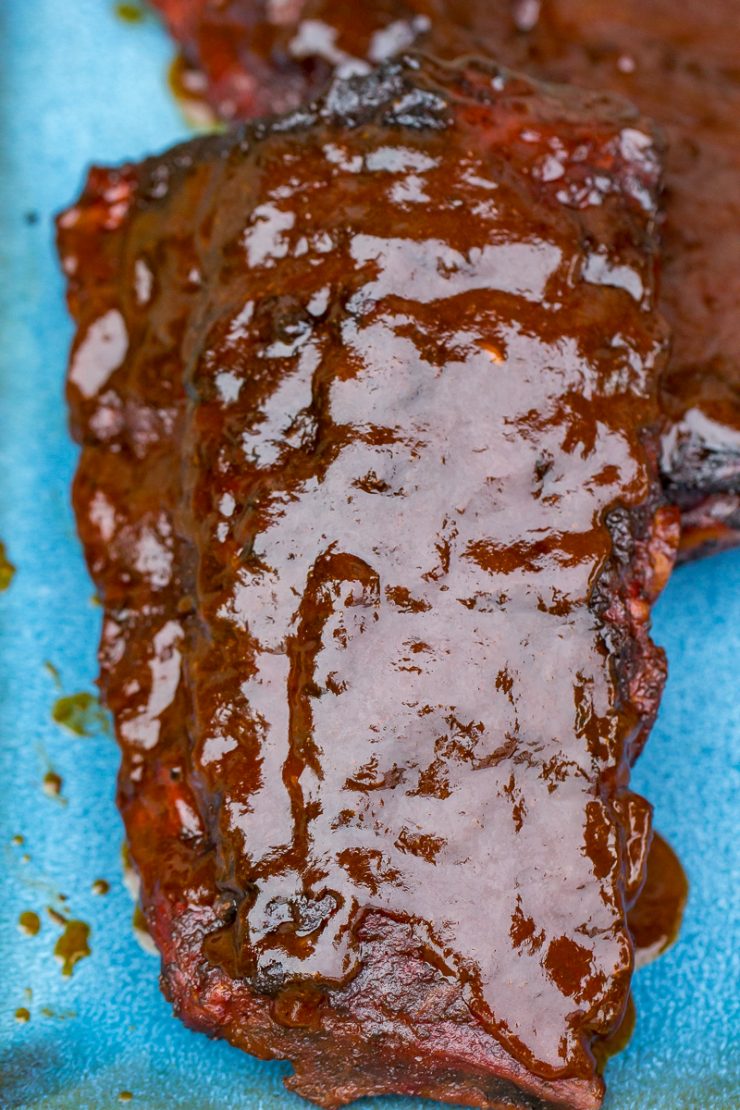 Smoked Cherry Coke Ribs half rack on a plate