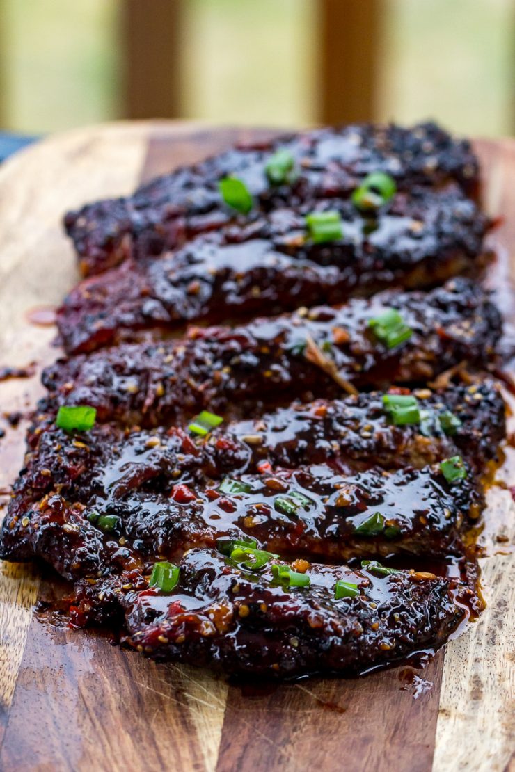 Sticky Asian Pork Ribs on a cutting board