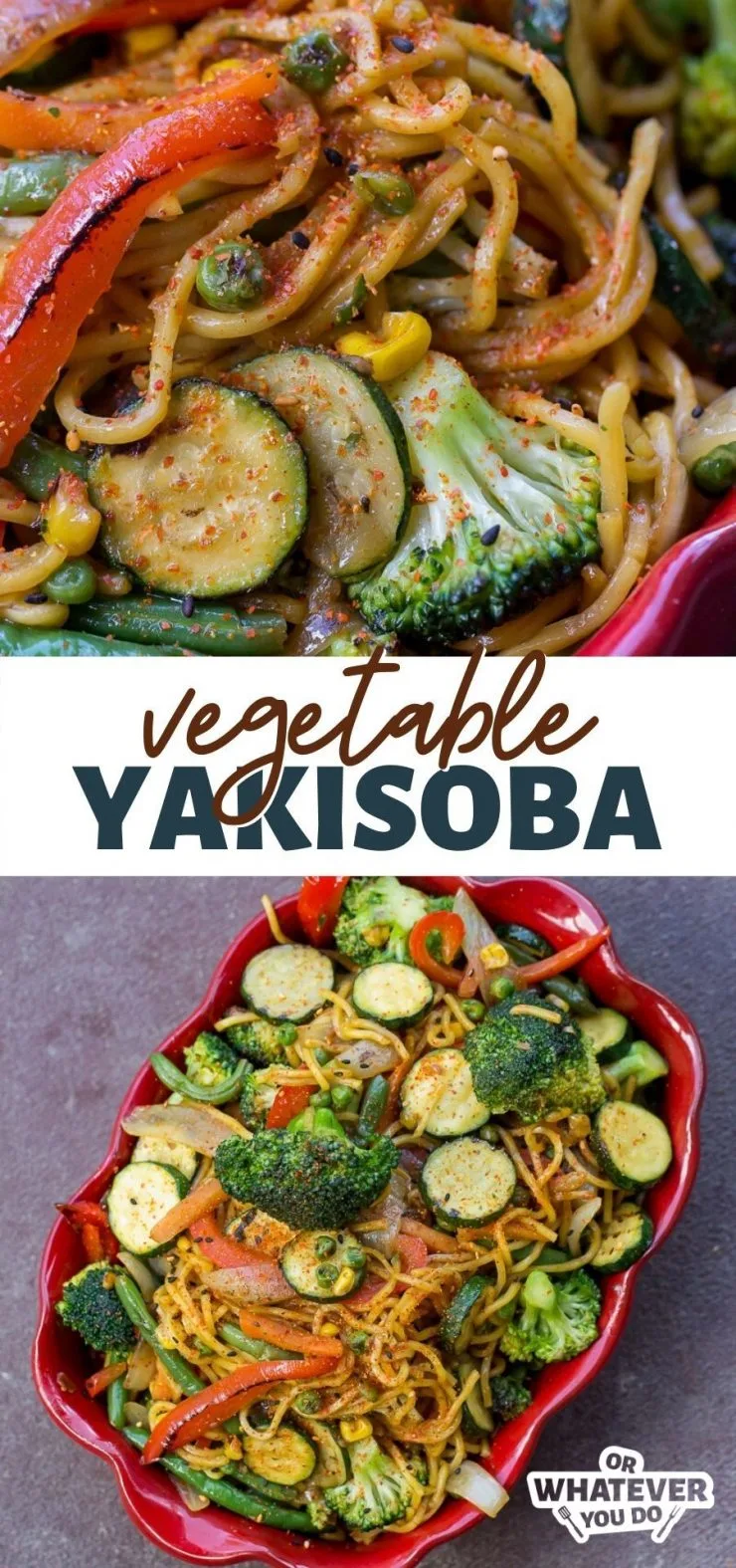 Vegetable Yakisoba photos with text that says vegetable yakisoba