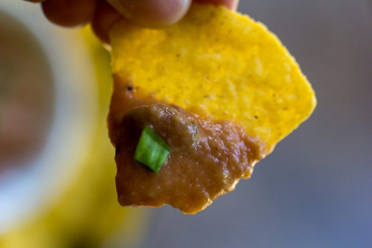 Bean Dip on a yellow tortilla chip
