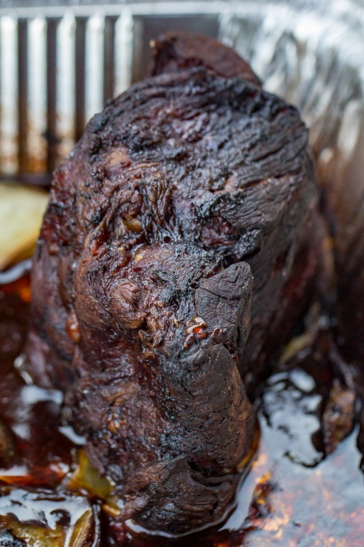 Traeger Pot Roast in a tin pan