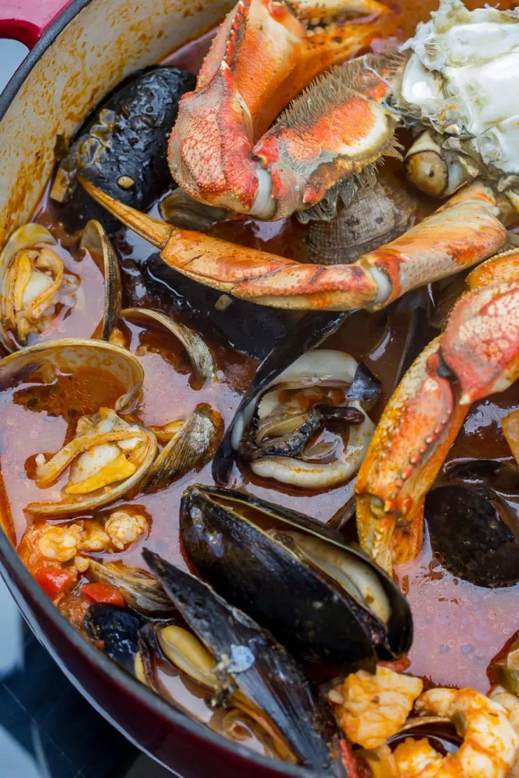Traeger Pacific Northwest Cioppino view from the top in a Dutch Oven