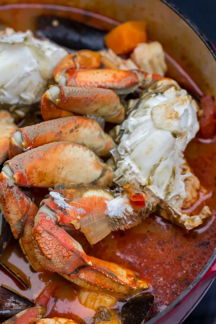 Dungeness crab in a tomato broth