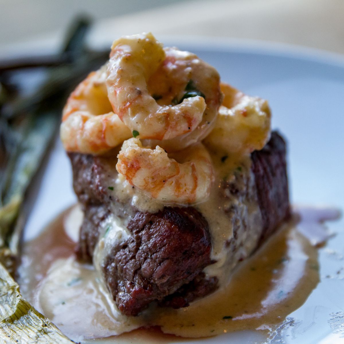 Filet Mignon with Whiskey Garlic Shrimp Sauce