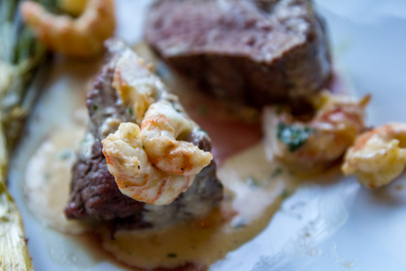 Filet Mignon with Whiskey Garlic Shrimp Sauce